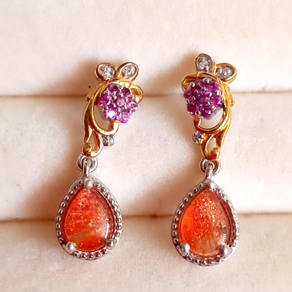 Jewelry - KOREVORA SUNSTONE, RHODOLITE GARNET & WHITE ZIRCON EARRING'S